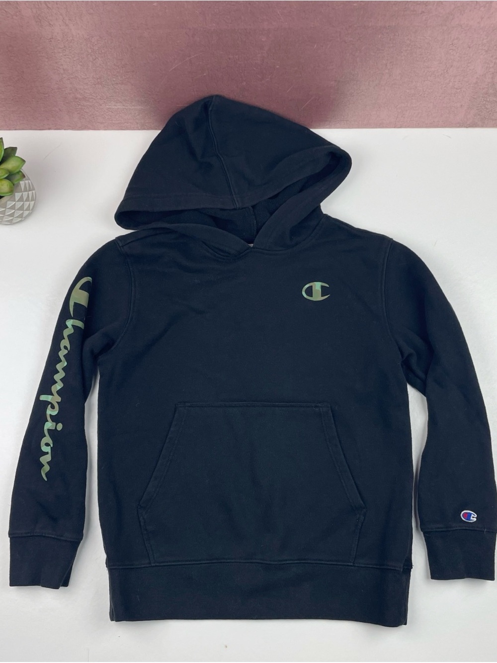 Champion Black Green Camouflage Hoodie Sweatshirt Boy Small 7/8 Casual